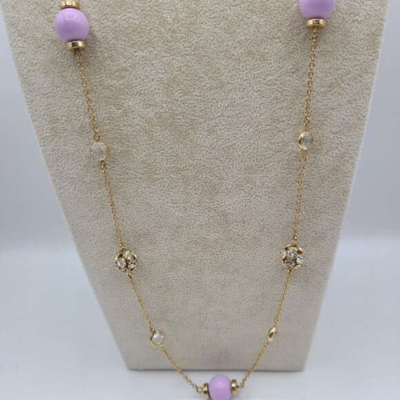J Crew Lavender Bead with Clear Crystal Stations Long Necklace NWOT! - Picture 7 of 12